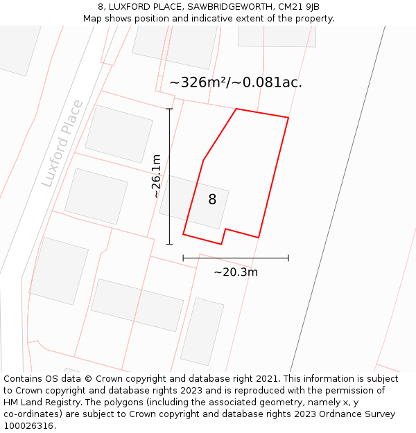 8, LUXFORD PLACE, SAWBRIDGEWORTH, CM21 9JB: Plot and title map