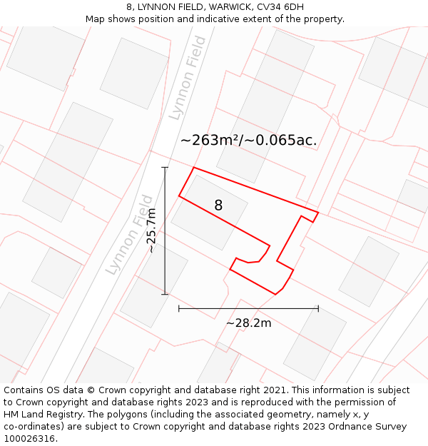 8, LYNNON FIELD, WARWICK, CV34 6DH: Plot and title map