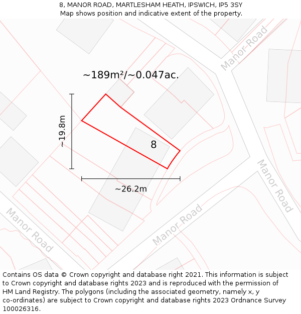 8, MANOR ROAD, MARTLESHAM HEATH, IPSWICH, IP5 3SY: Plot and title map