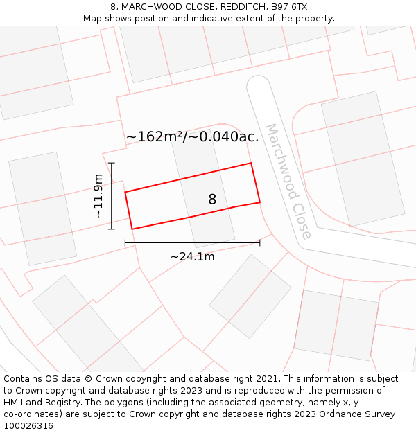 8, MARCHWOOD CLOSE, REDDITCH, B97 6TX: Plot and title map