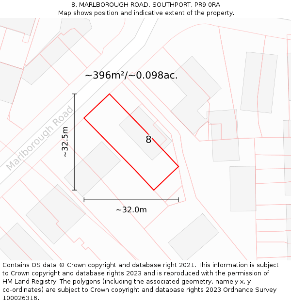 8, MARLBOROUGH ROAD, SOUTHPORT, PR9 0RA: Plot and title map