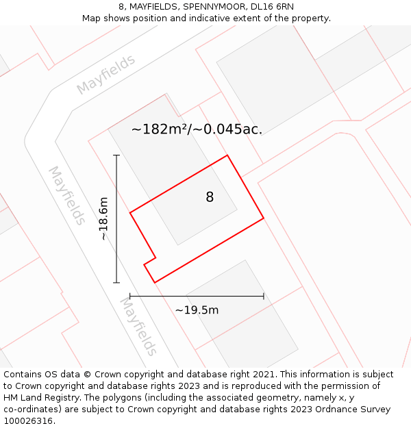 8, MAYFIELDS, SPENNYMOOR, DL16 6RN: Plot and title map