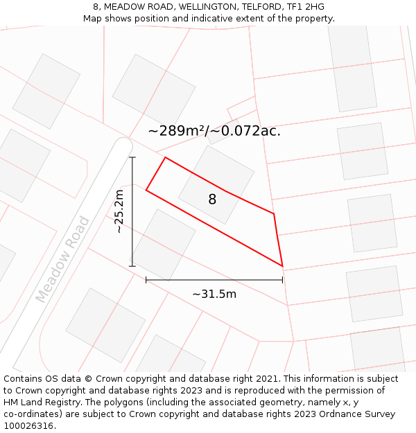 8, MEADOW ROAD, WELLINGTON, TELFORD, TF1 2HG: Plot and title map