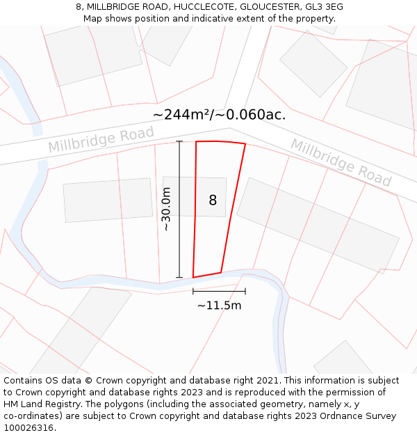 8, MILLBRIDGE ROAD, HUCCLECOTE, GLOUCESTER, GL3 3EG: Plot and title map