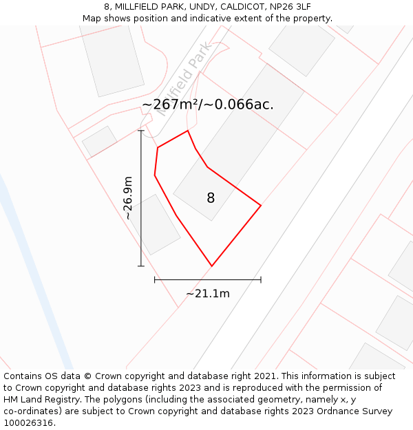 8, MILLFIELD PARK, UNDY, CALDICOT, NP26 3LF: Plot and title map