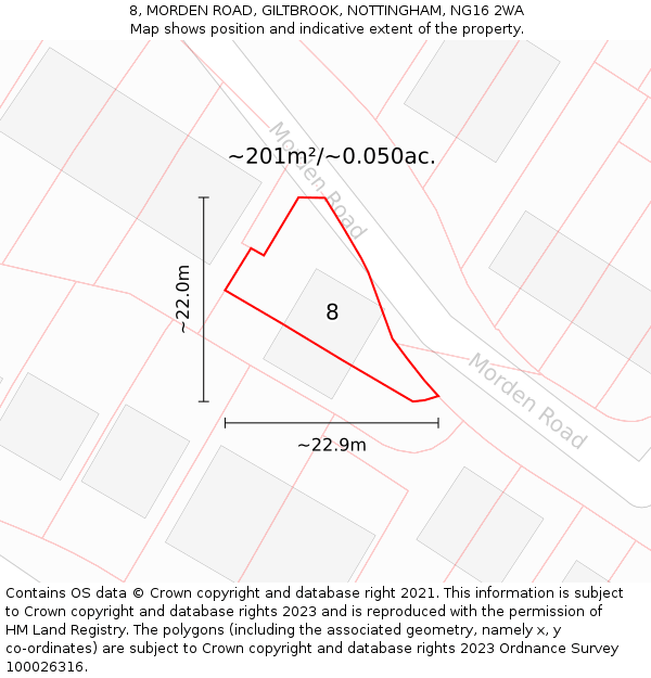 8, MORDEN ROAD, GILTBROOK, NOTTINGHAM, NG16 2WA: Plot and title map