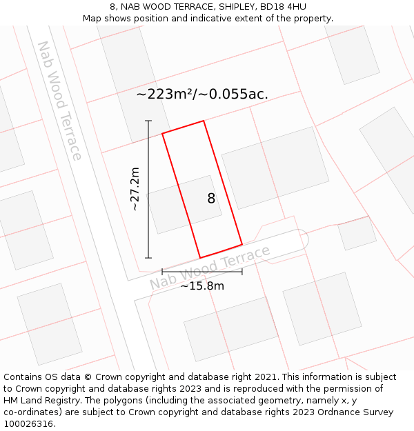 8, NAB WOOD TERRACE, SHIPLEY, BD18 4HU: Plot and title map