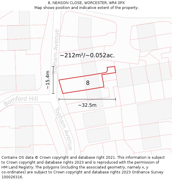 8, NEASON CLOSE, WORCESTER, WR4 0PX: Plot and title map