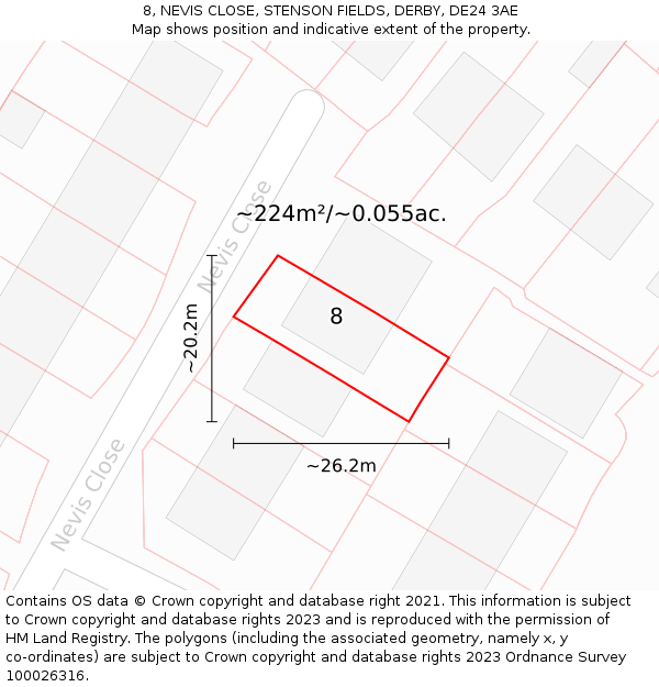 8, NEVIS CLOSE, STENSON FIELDS, DERBY, DE24 3AE: Plot and title map