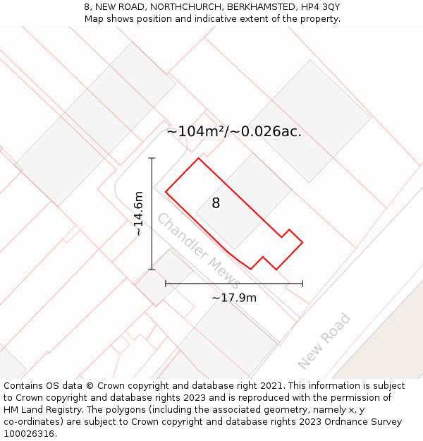 8, NEW ROAD, NORTHCHURCH, BERKHAMSTED, HP4 3QY: Plot and title map