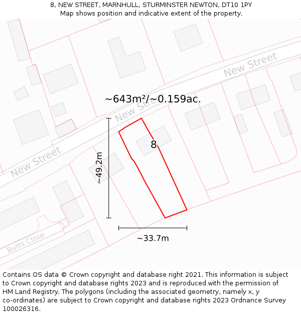 8, NEW STREET, MARNHULL, STURMINSTER NEWTON, DT10 1PY: Plot and title map