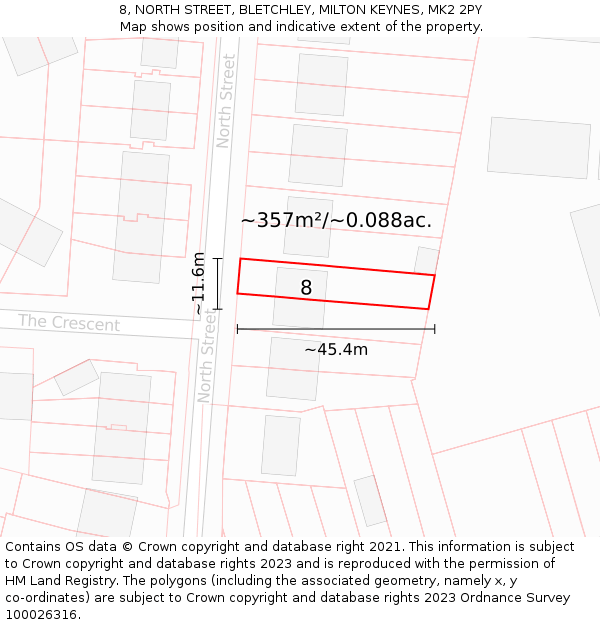 8, NORTH STREET, BLETCHLEY, MILTON KEYNES, MK2 2PY: Plot and title map