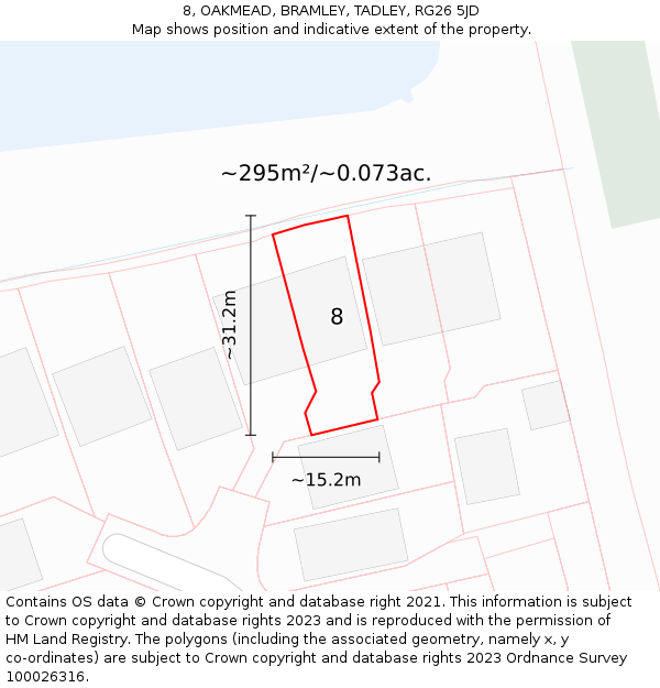 8, OAKMEAD, BRAMLEY, TADLEY, RG26 5JD: Plot and title map