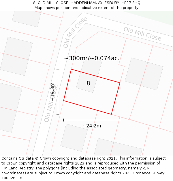 8, OLD MILL CLOSE, HADDENHAM, AYLESBURY, HP17 8HQ: Plot and title map