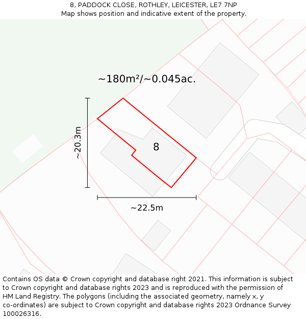 8, PADDOCK CLOSE, ROTHLEY, LEICESTER, LE7 7NP: Plot and title map