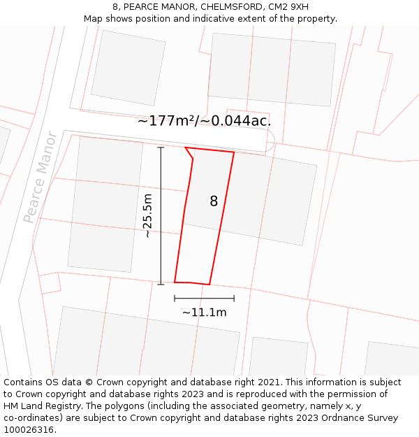 8, PEARCE MANOR, CHELMSFORD, CM2 9XH: Plot and title map