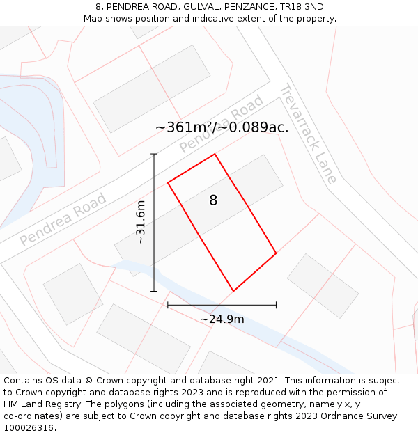 8, PENDREA ROAD, GULVAL, PENZANCE, TR18 3ND: Plot and title map