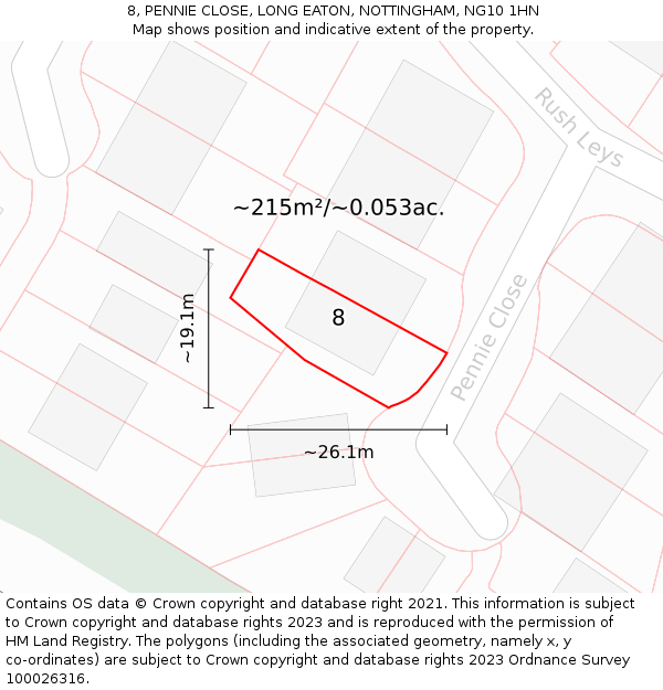 8, PENNIE CLOSE, LONG EATON, NOTTINGHAM, NG10 1HN: Plot and title map