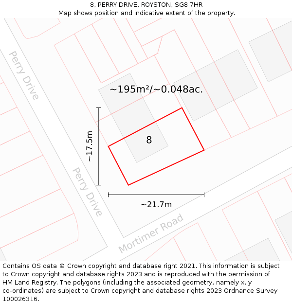 8, PERRY DRIVE, ROYSTON, SG8 7HR: Plot and title map