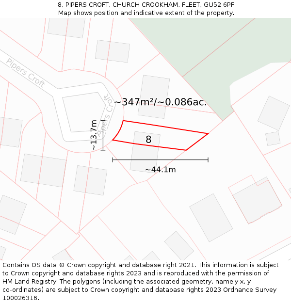 8, PIPERS CROFT, CHURCH CROOKHAM, FLEET, GU52 6PF: Plot and title map