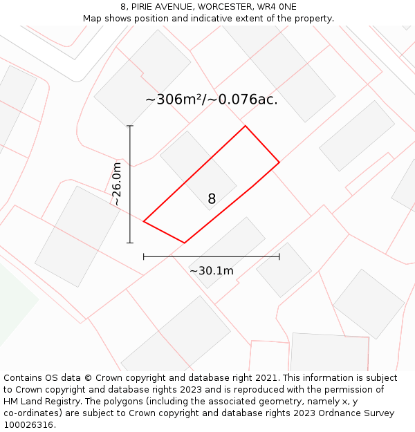 8, PIRIE AVENUE, WORCESTER, WR4 0NE: Plot and title map