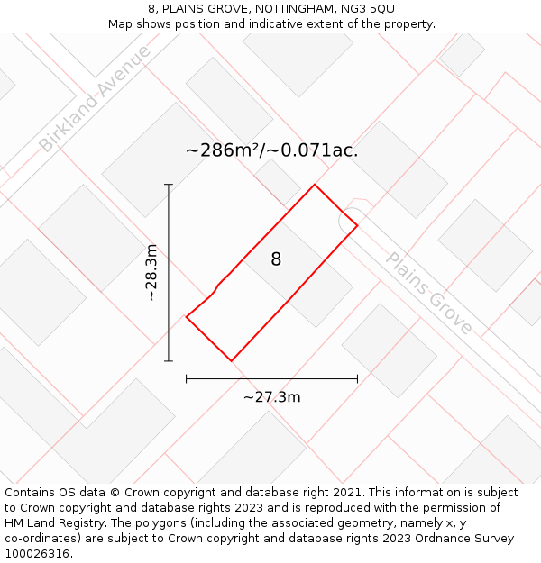 8, PLAINS GROVE, NOTTINGHAM, NG3 5QU: Plot and title map