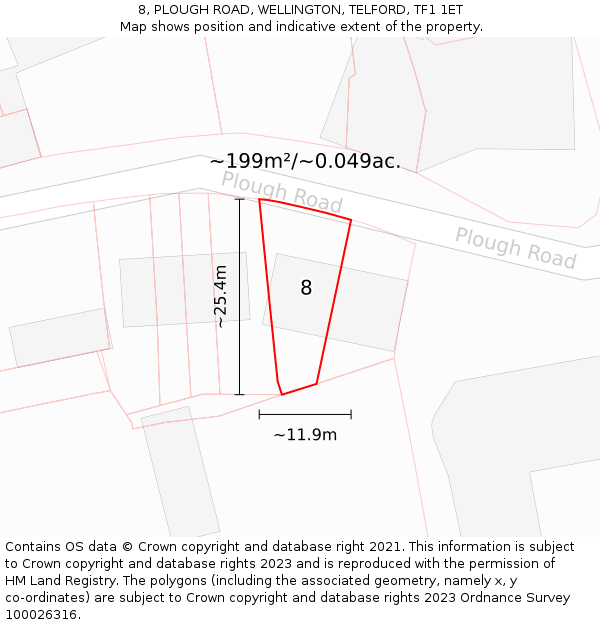 8, PLOUGH ROAD, WELLINGTON, TELFORD, TF1 1ET: Plot and title map