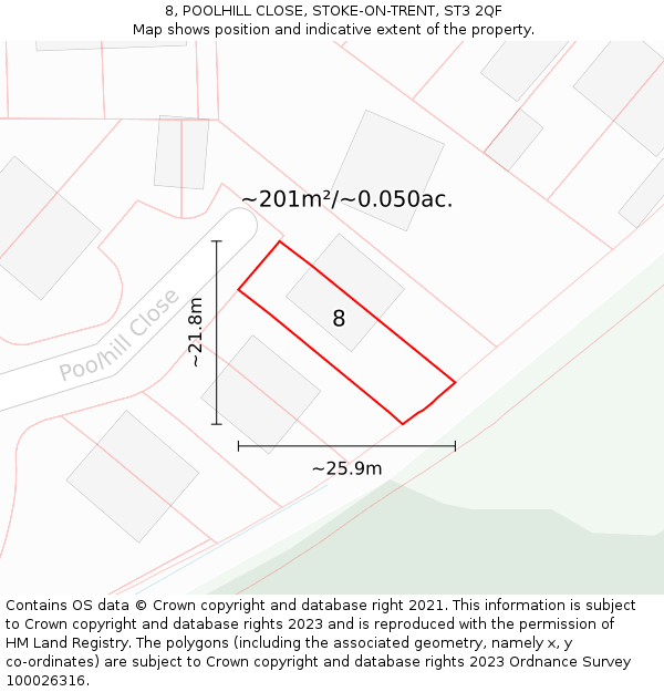 8, POOLHILL CLOSE, STOKE-ON-TRENT, ST3 2QF: Plot and title map