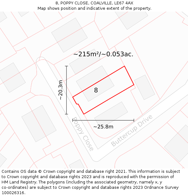 8, POPPY CLOSE, COALVILLE, LE67 4AX: Plot and title map