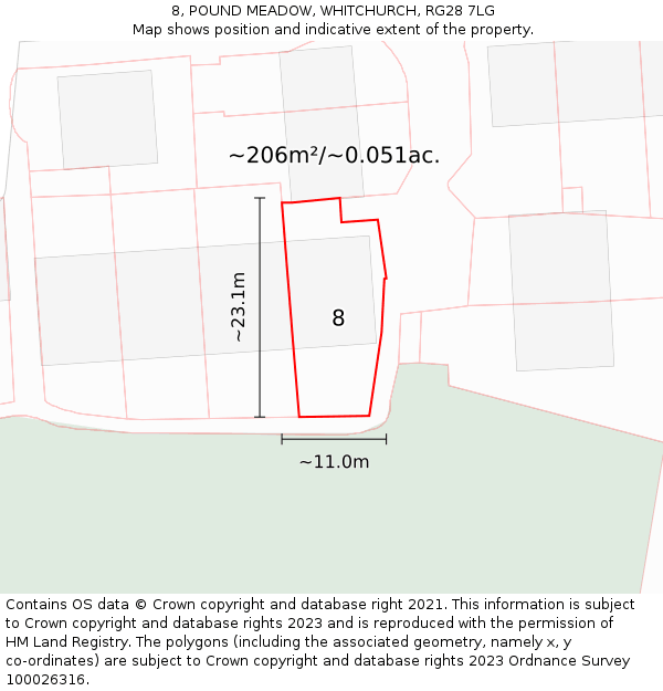 8, POUND MEADOW, WHITCHURCH, RG28 7LG: Plot and title map