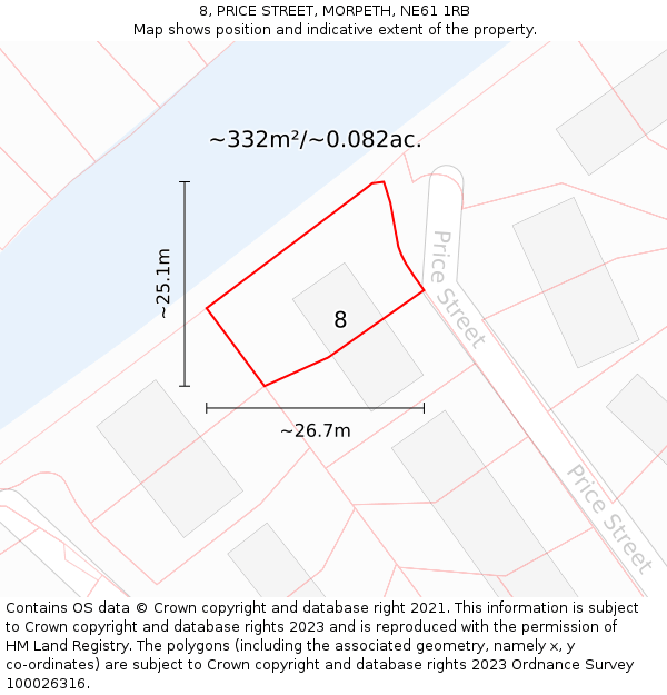 8, PRICE STREET, MORPETH, NE61 1RB: Plot and title map