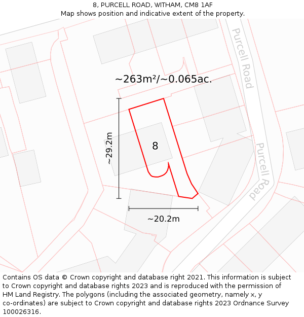 8, PURCELL ROAD, WITHAM, CM8 1AF: Plot and title map