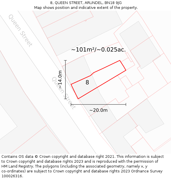 8, QUEEN STREET, ARUNDEL, BN18 9JG: Plot and title map