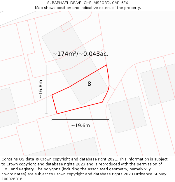 8, RAPHAEL DRIVE, CHELMSFORD, CM1 6FX: Plot and title map