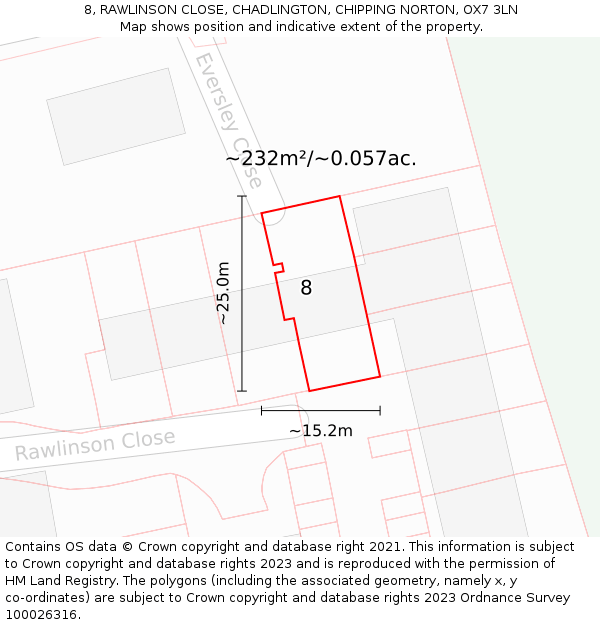 8, RAWLINSON CLOSE, CHADLINGTON, CHIPPING NORTON, OX7 3LN: Plot and title map