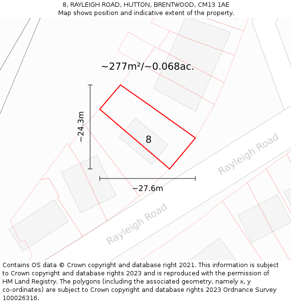 8, RAYLEIGH ROAD, HUTTON, BRENTWOOD, CM13 1AE: Plot and title map