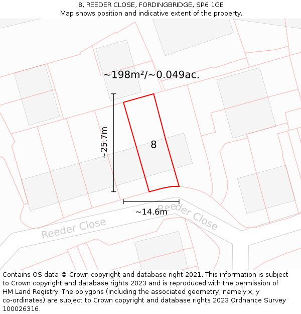 8, REEDER CLOSE, FORDINGBRIDGE, SP6 1GE: Plot and title map