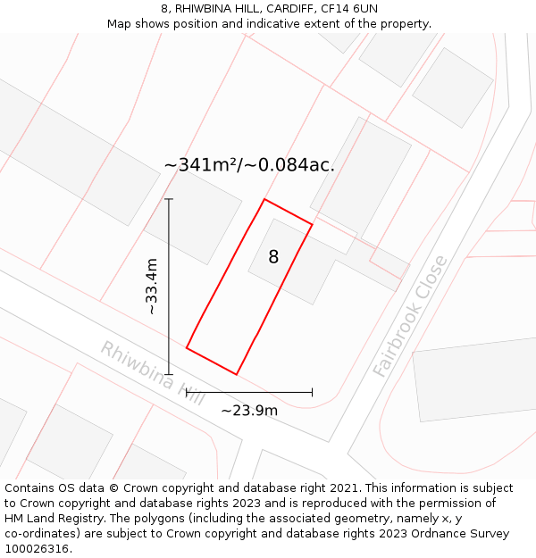 8, RHIWBINA HILL, CARDIFF, CF14 6UN: Plot and title map