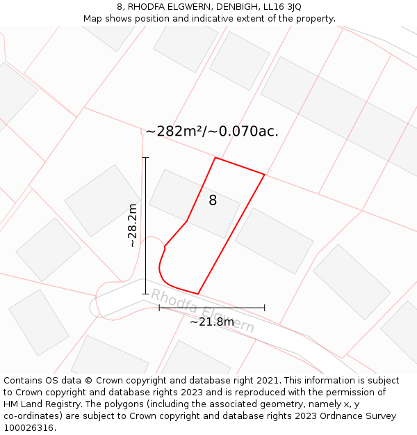 8, RHODFA ELGWERN, DENBIGH, LL16 3JQ: Plot and title map