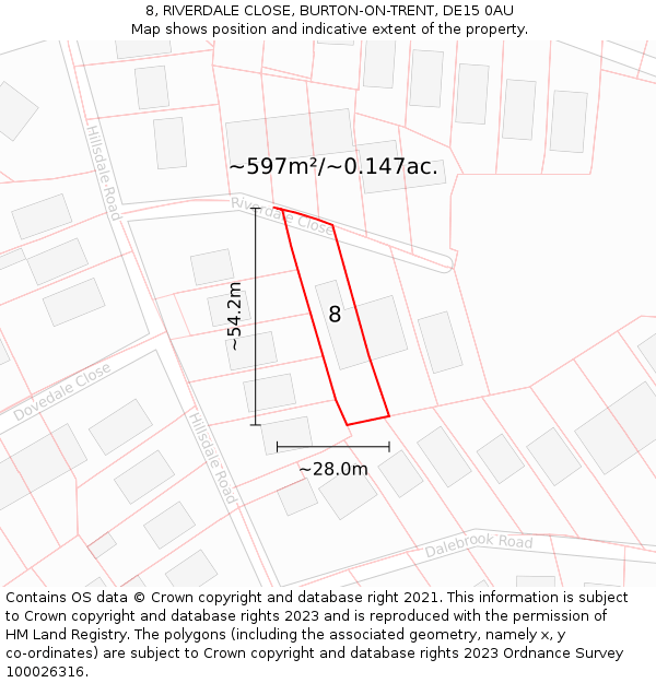8, RIVERDALE CLOSE, BURTON-ON-TRENT, DE15 0AU: Plot and title map