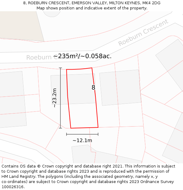 8, ROEBURN CRESCENT, EMERSON VALLEY, MILTON KEYNES, MK4 2DG: Plot and title map