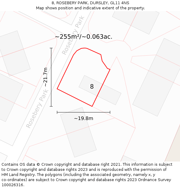 8, ROSEBERY PARK, DURSLEY, GL11 4NS: Plot and title map