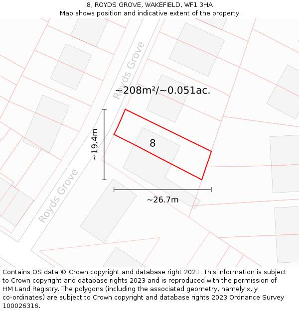 8, ROYDS GROVE, WAKEFIELD, WF1 3HA: Plot and title map