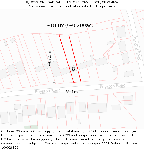 8, ROYSTON ROAD, WHITTLESFORD, CAMBRIDGE, CB22 4NW: Plot and title map