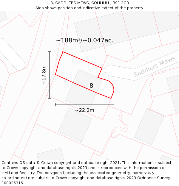 8, SADDLERS MEWS, SOLIHULL, B91 3GR: Plot and title map