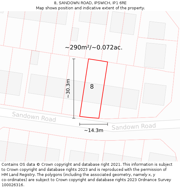 8, SANDOWN ROAD, IPSWICH, IP1 6RE: Plot and title map