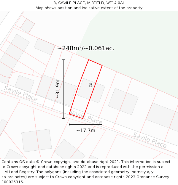 8, SAVILE PLACE, MIRFIELD, WF14 0AL: Plot and title map