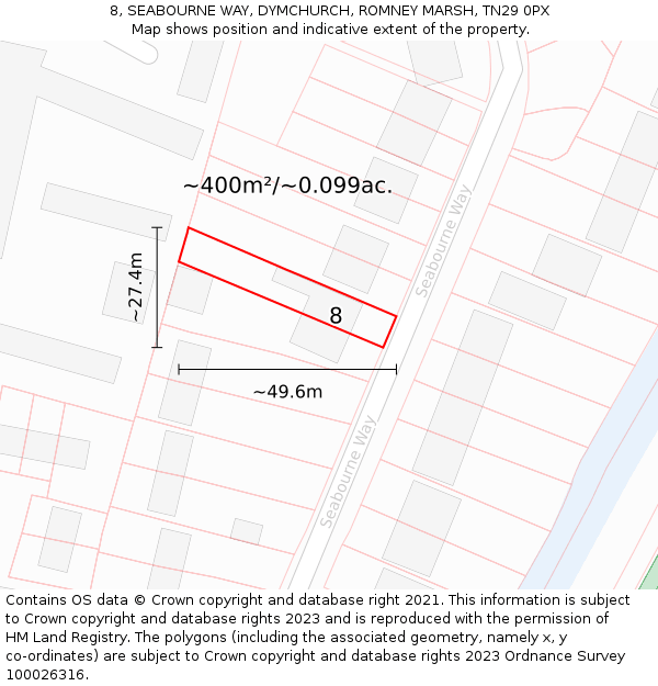 8, SEABOURNE WAY, DYMCHURCH, ROMNEY MARSH, TN29 0PX: Plot and title map