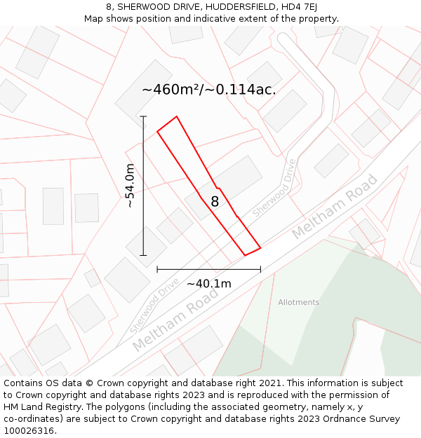 8, SHERWOOD DRIVE, HUDDERSFIELD, HD4 7EJ: Plot and title map