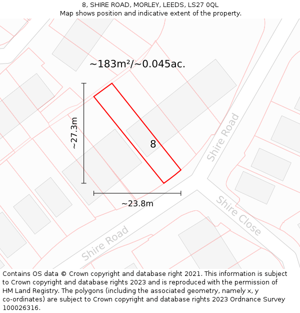 8, SHIRE ROAD, MORLEY, LEEDS, LS27 0QL: Plot and title map